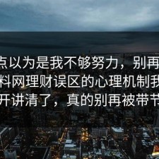 我差点以为是我不够努力，别再硬扛：91爆料网理财误区的心理机制我替你拆开讲清了，真的别再被带节奏