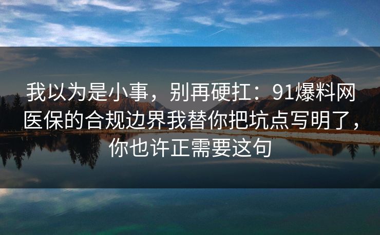 我以为是小事，别再硬扛：91爆料网医保的合规边界我替你把坑点写明了，你也许正需要这句  第1张
