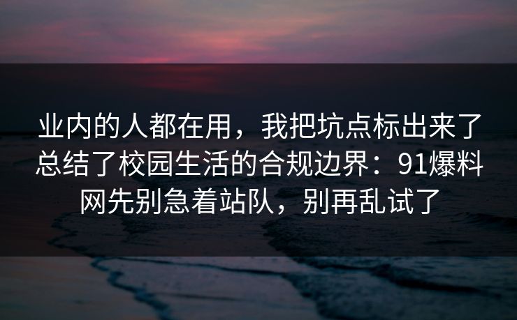 业内的人都在用，我把坑点标出来了总结了校园生活的合规边界：91爆料网先别急着站队，别再乱试了