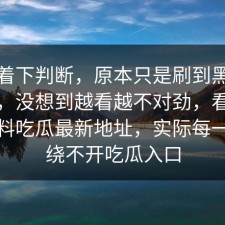 别急着下判断，原本只是刷到黑料吃瓜网，没想到越看越不对劲，看似在讲黑料吃瓜最新地址，实际每一步都绕不开吃瓜入口