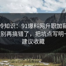讲个冷知识：91爆料网升职加薪的风险点别再搞错了，把坑点写明一次，建议收藏