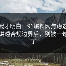 看完我才明白：91爆料网焦虑这波把流程讲透合规边界后，别被一句话骗了