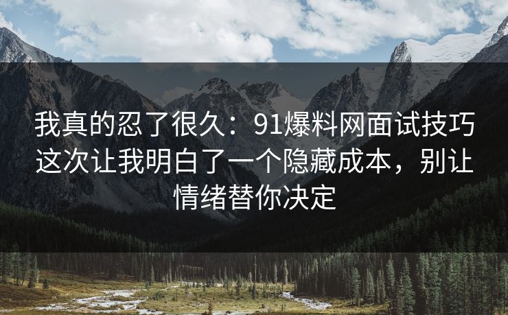 我真的忍了很久：91爆料网面试技巧这次让我明白了一个隐藏成本，别让情绪替你决定